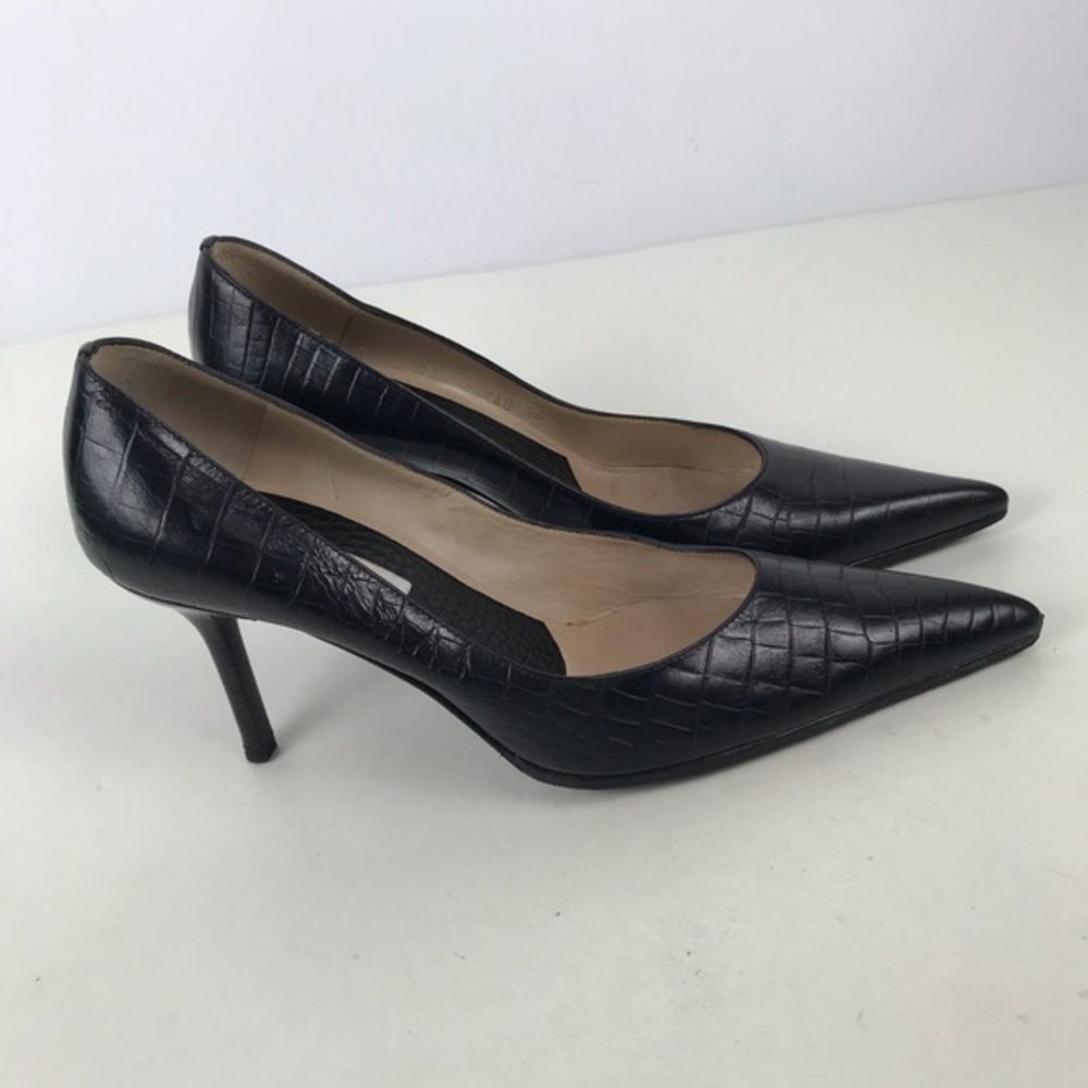 Pollini Black Croc-Embossed Heels